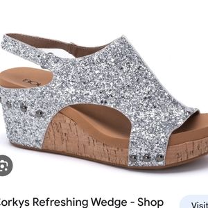 Corkys Refreshing wedge sandals size 10 silver sparkle